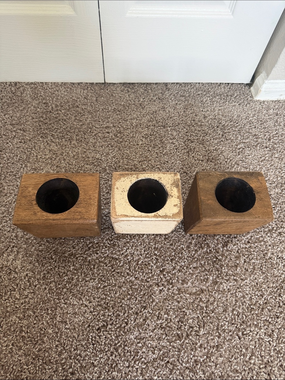 Hobby Lobby Rustic Wooden Bouquet Holder Vases – Brown & Cream (set of 3) - Picture 2 of 9
